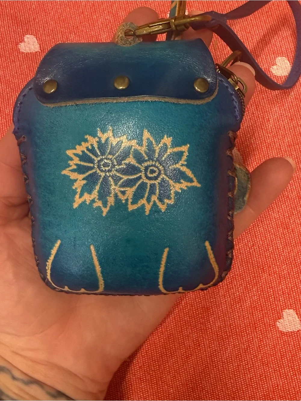 Hand made and embossed leather unicorn wristlet
